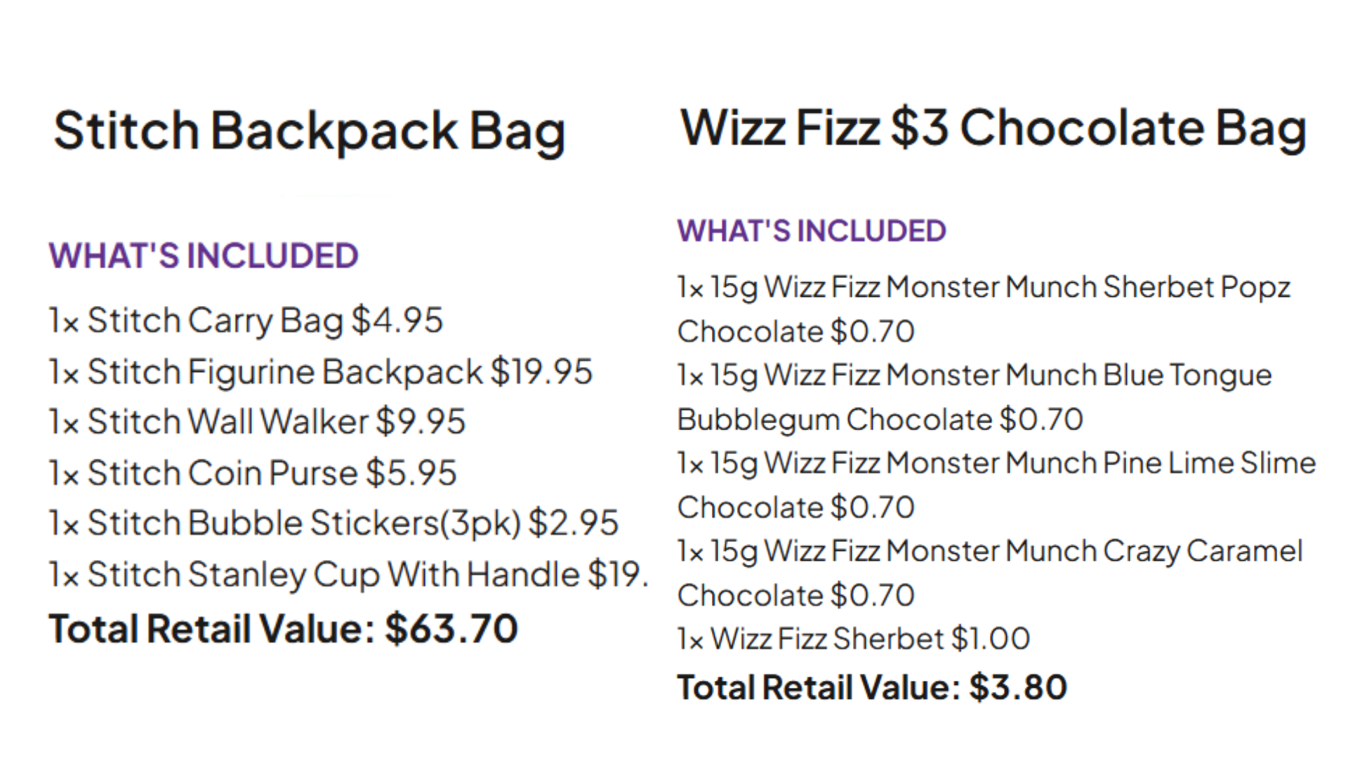 Highest and lowest price points of this year's showbags