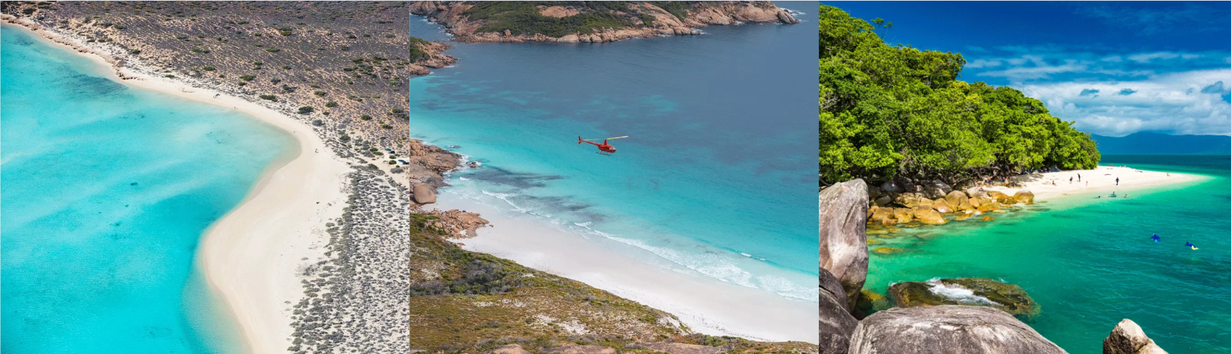L-R: Turquoise Bay, Wharton Beach and Nudey Beach