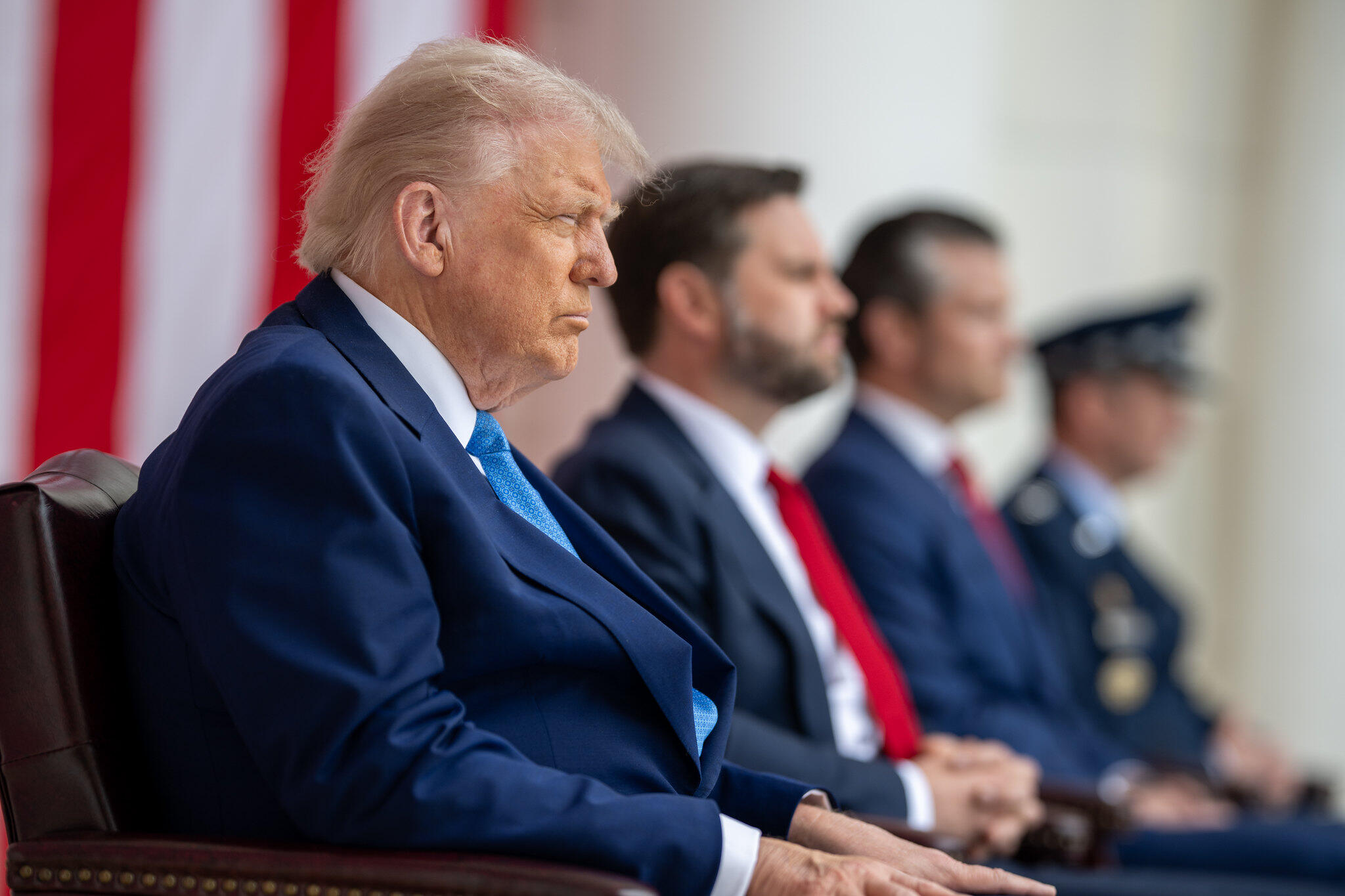 President Donald Trump participates in a Memorial Day ceremony at Arlington National Cemetery Amphitheater, Monday, May 26, 2025, in Arlington, Virginia.