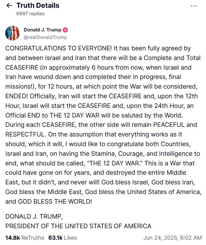 Trump ceaseire post