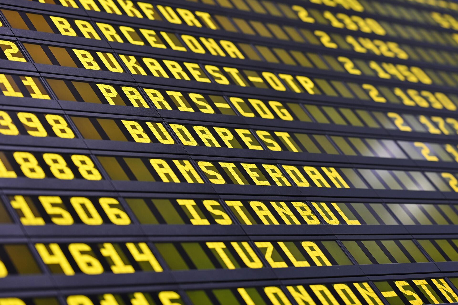 Airport arrivals or departure board