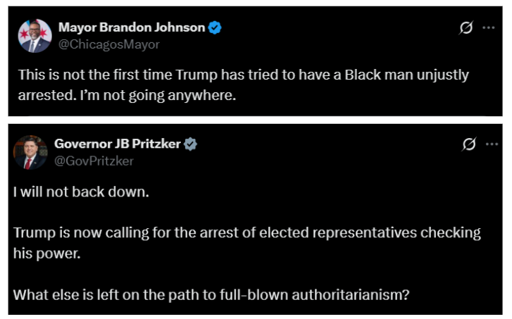 Johnson and Pritzker hit back at the call for their arrests