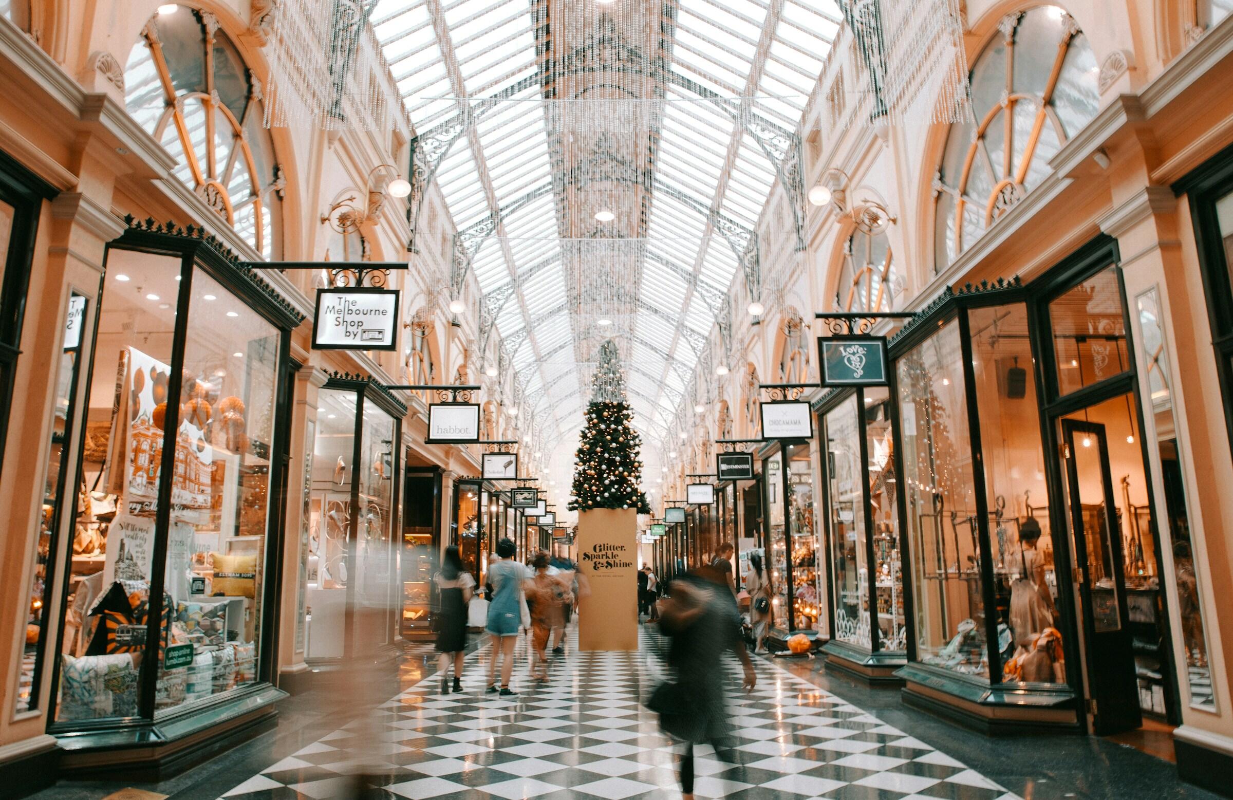 Shopping centre decorated for Christmas