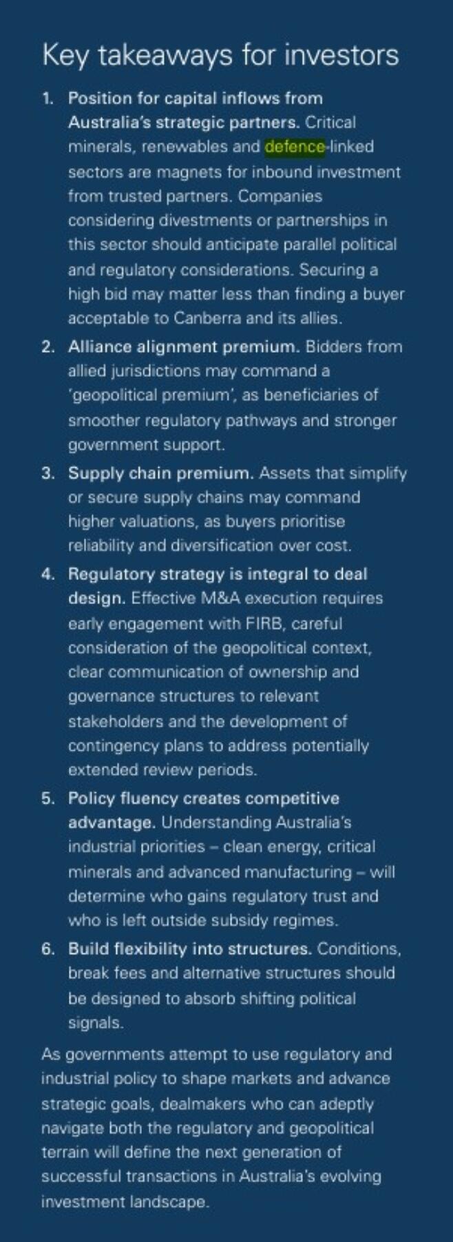 Key takeaways for investors: Source: Corrs Chambers Westgarth