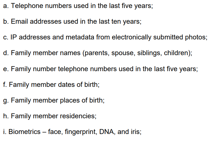 The high value data fields that would be required