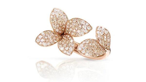PASQUALE BRUNI GIARDINI SEGRETI 18CT ROSE GOLD WHITE & CHAMPAGNE DIAMOND RING