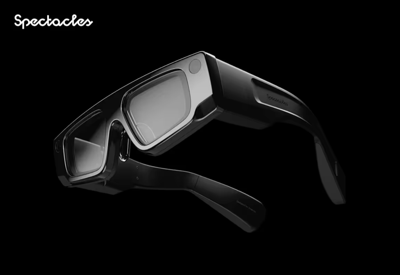 Black augmented reality glasses with thick frames