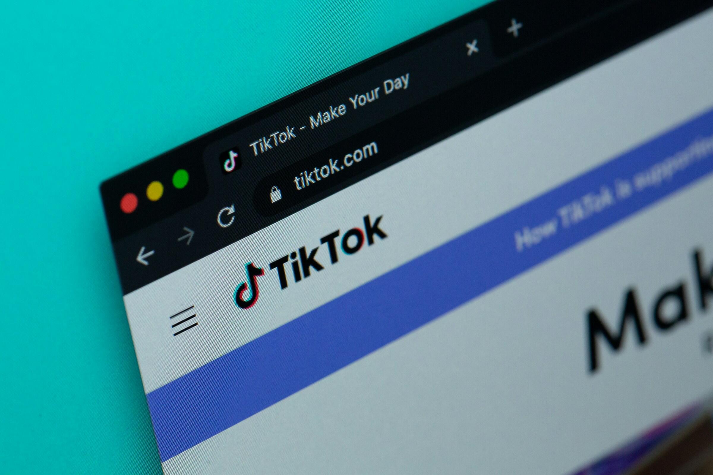 A computer browser window showing TikTok's homepage