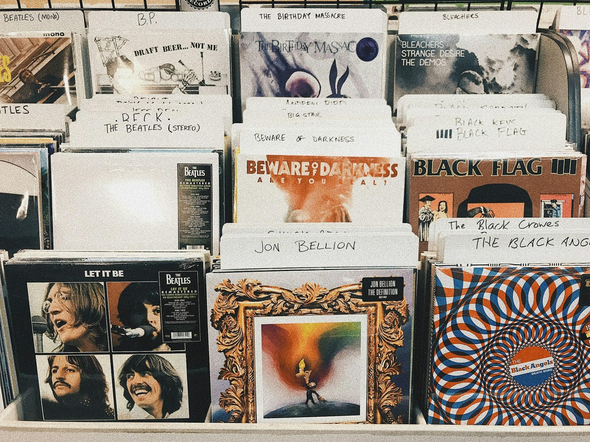 Vinyl records on display. Credit: Natalie Cardona on Unsplash