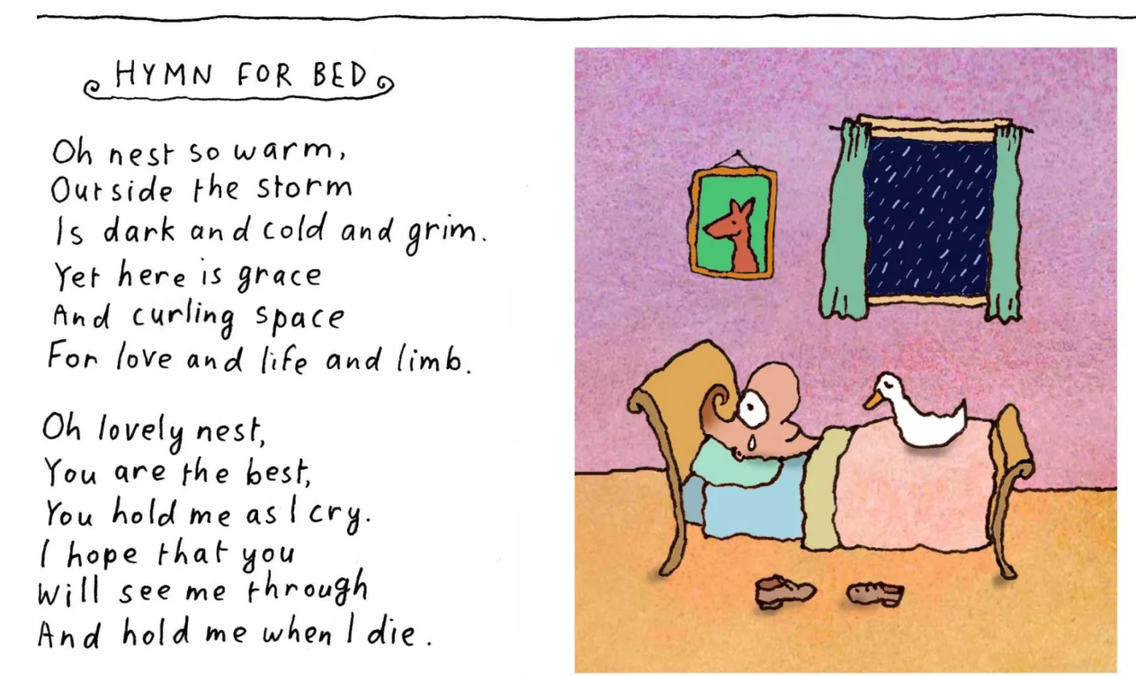 One of Leunig's cartoons depicting his popular character Mr Curley and his ducks