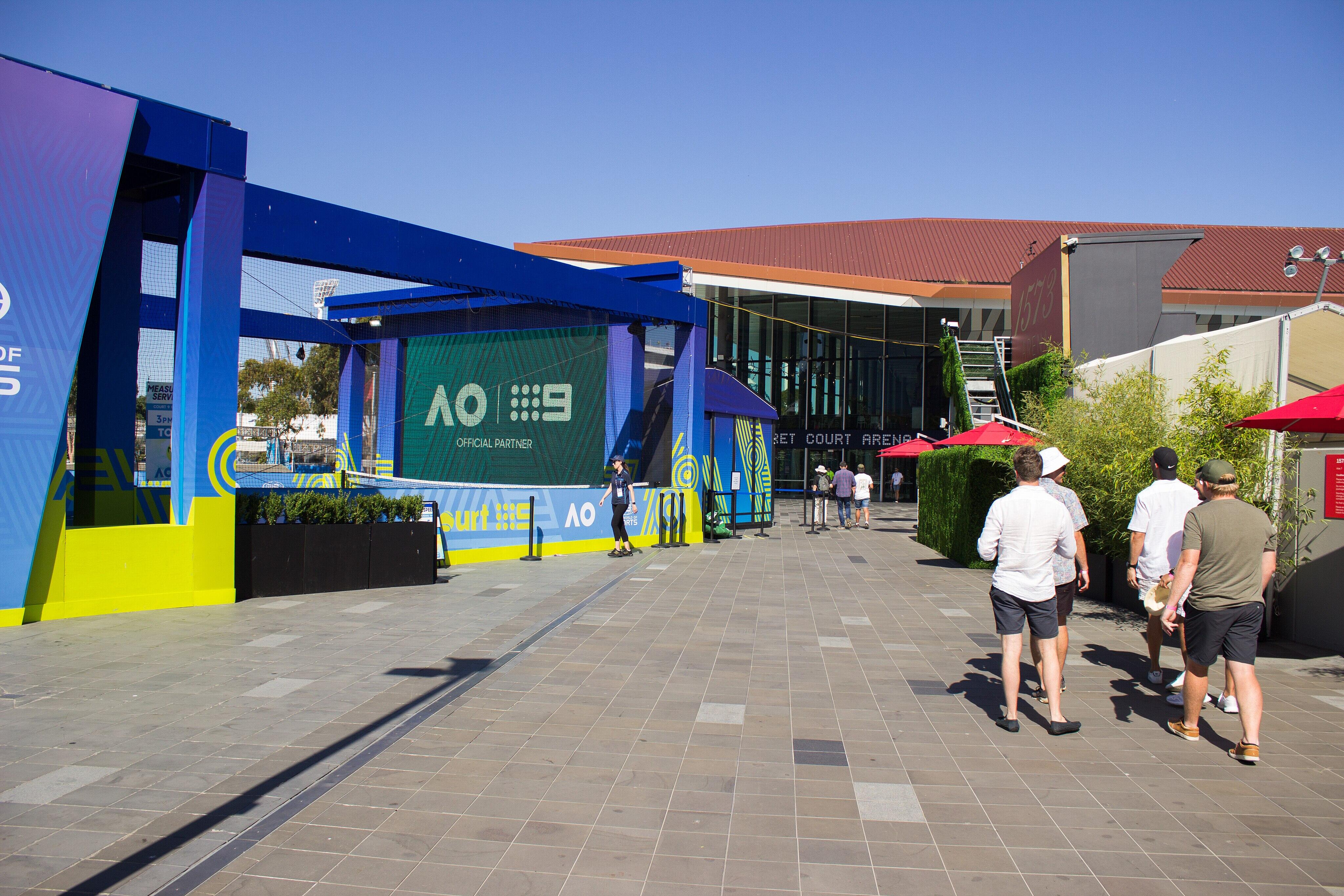 Channel 9 court and studio outside Margaret Court Arena